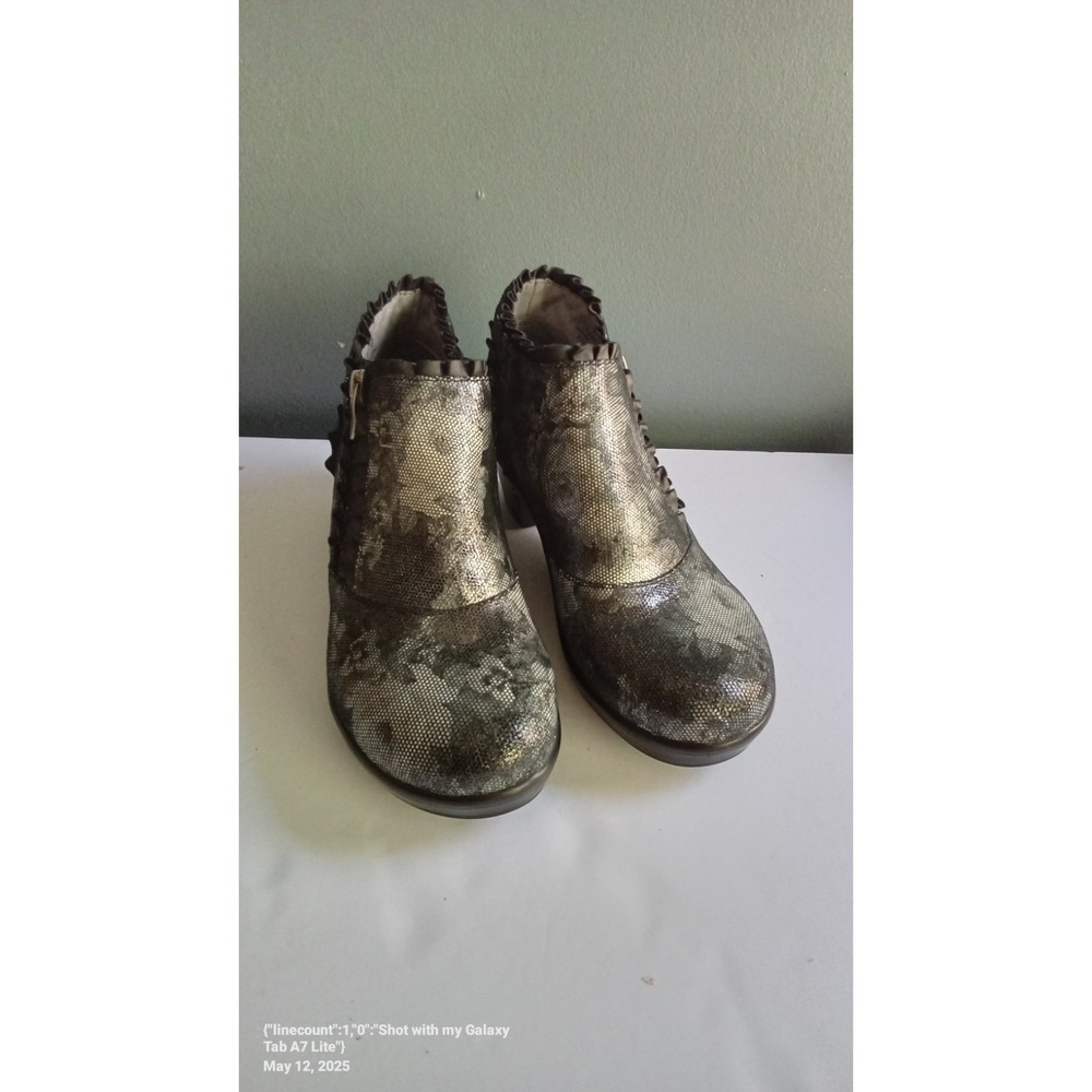 Ankle Boots Metallic Floral Ruffle Trim Accents Block Heel